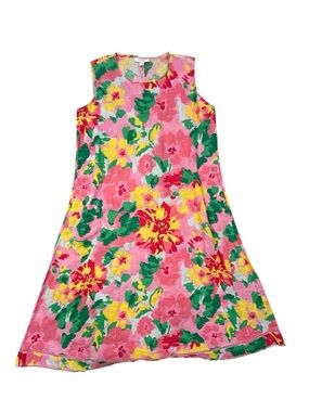 Charter Club Linen Luxury Women’s Pink Floral Sundress Yellow Green Spring L
